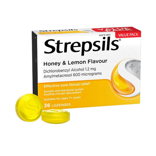 Strepsils Sore Throat Lozenges Antibacterial Honey & Lemon 36 Pack