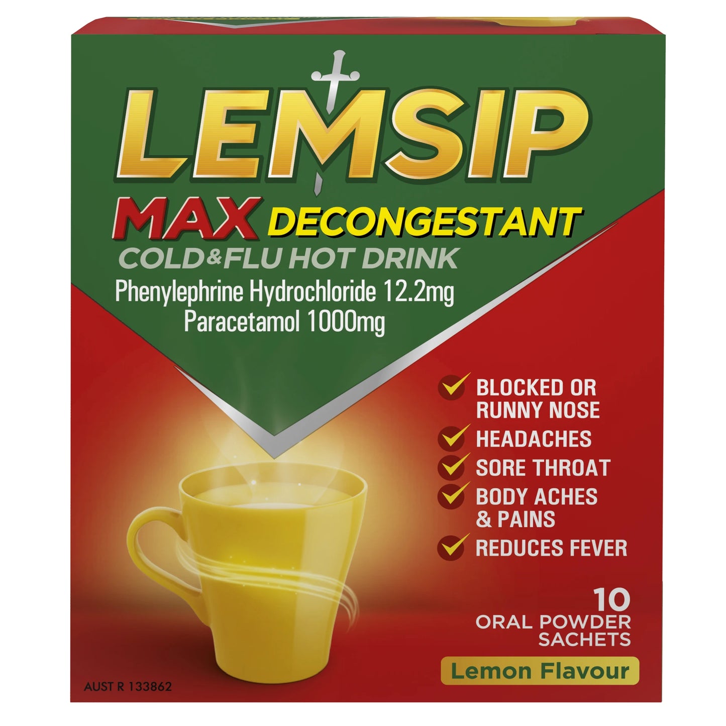 Lemsip Max 减充血剂感冒和流感热饮柠檬味 10 包